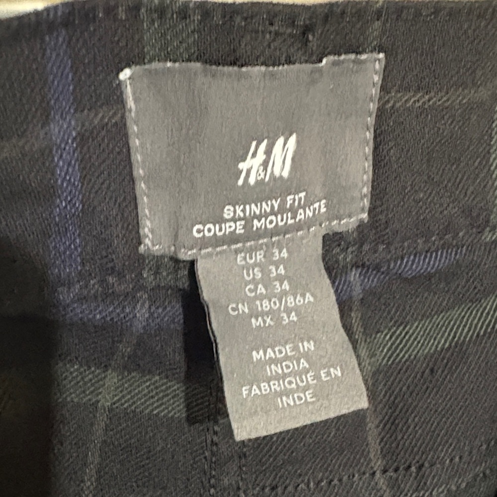 H&M green black watch plaid Trousers pants 34 skinny fit punk goth business - Picture 4 of 6